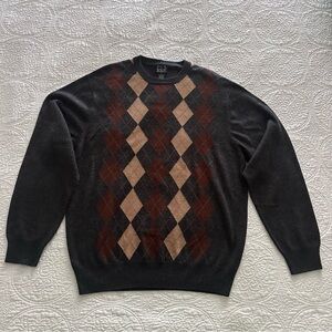 Jos. A. Bank Size Large Gray Argyle Long Sleeve 80% Lamb's Wool Sweater Men’s